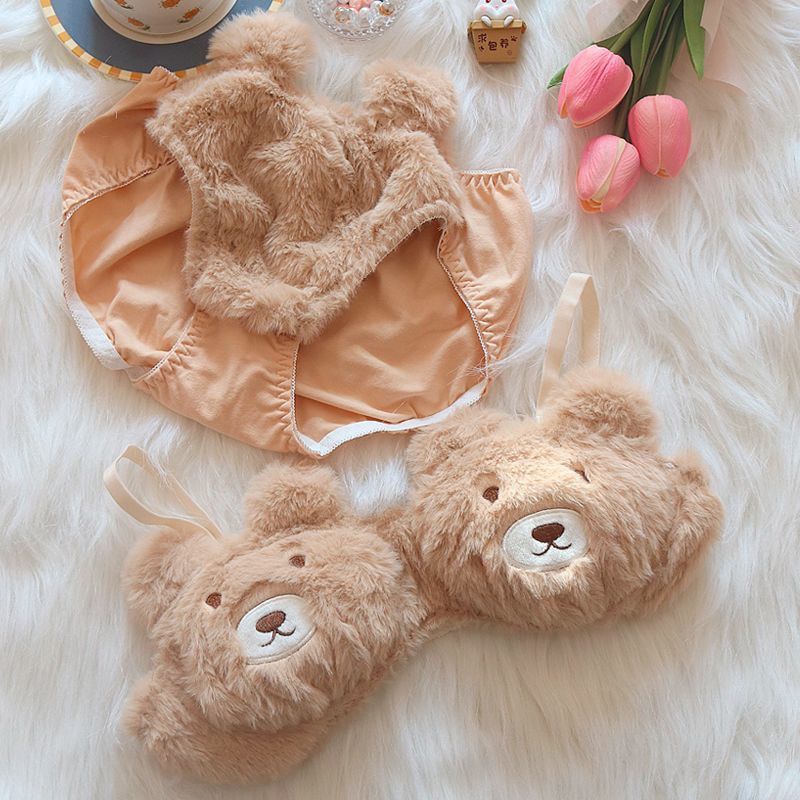 Fluffy Teddy Bra & Panty Set -Soft & Cozy Aesthetic Wear