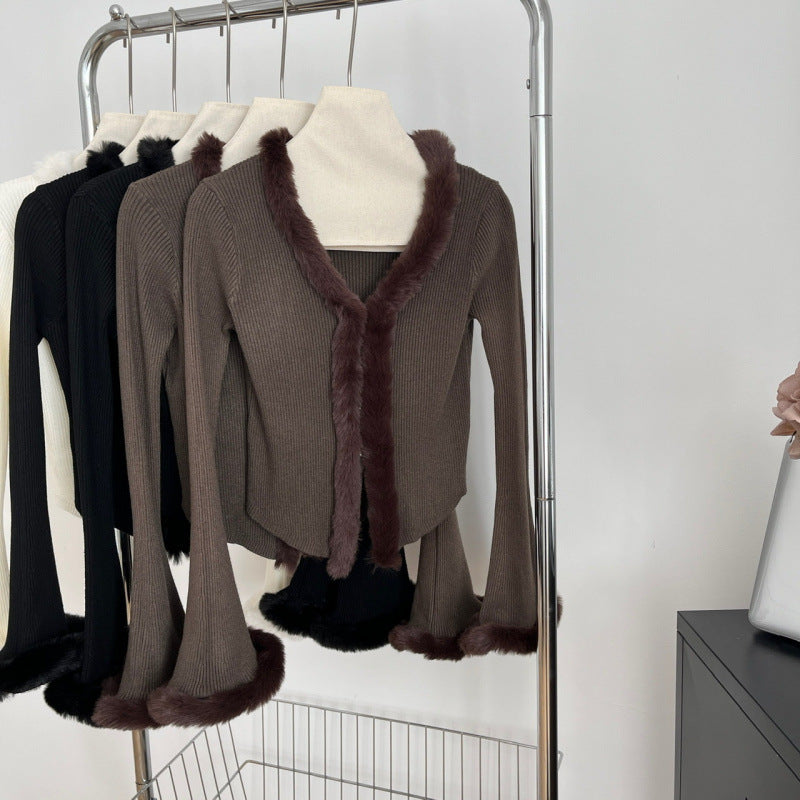 French Style Fluffy Long Sleeve Knitted Sweater