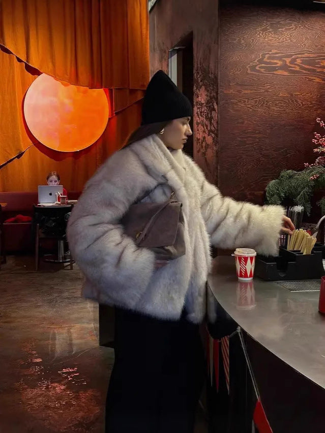 Thickened Fluffy Fox Fur Coat Women Loose Elegant Winter